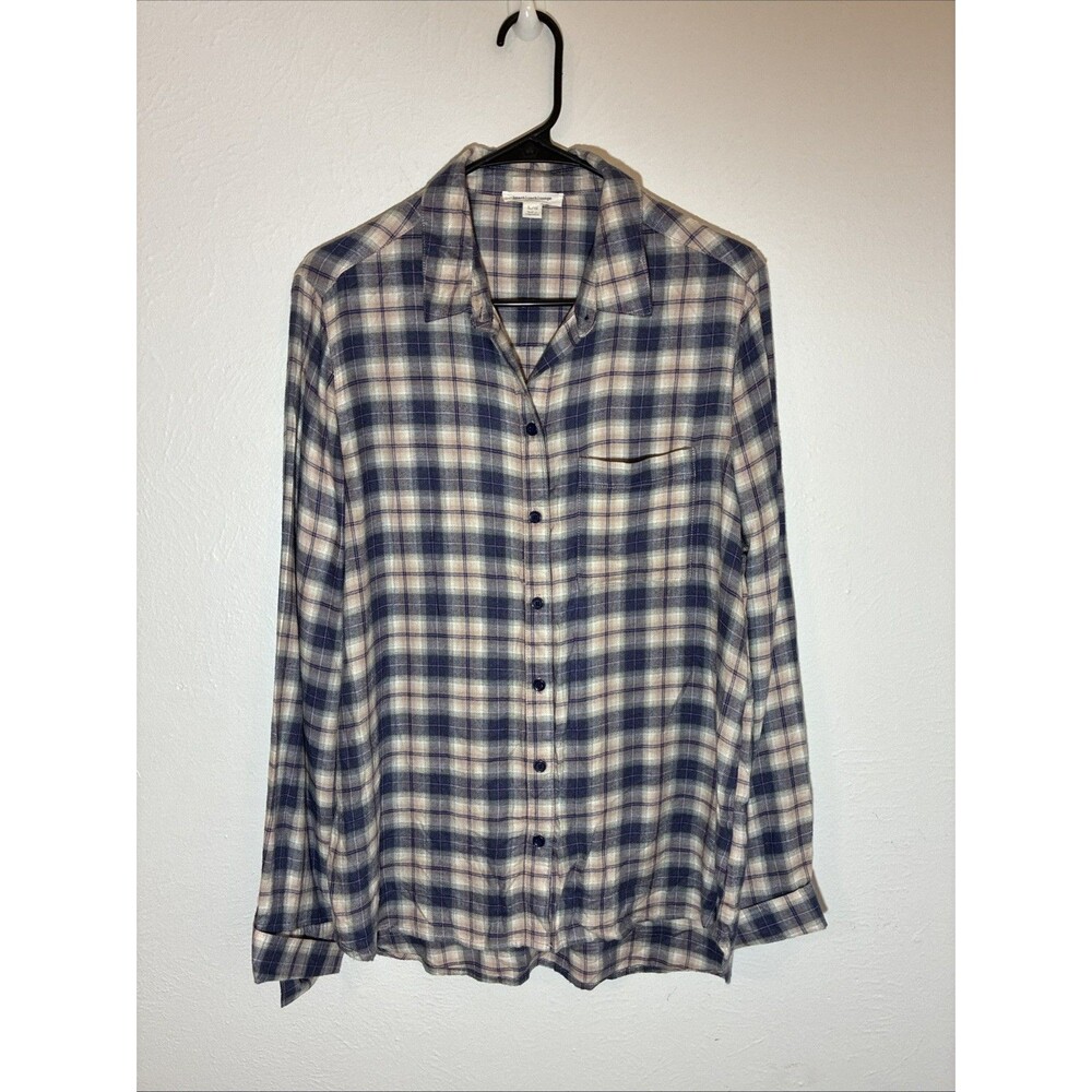 BEACH LUNCH LOUNGE Size Large L Blue, WhitePlaid Long Sleeve Shirt top button Up
